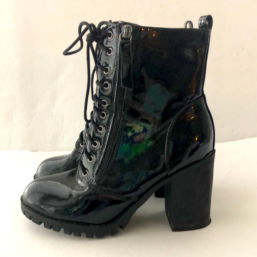 Fashion Nova Boots Black Patent Leather SZ 7.5 Combat Moto
